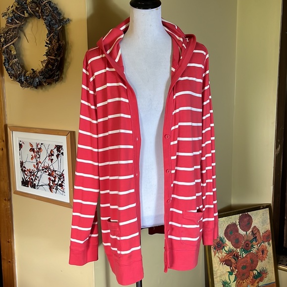 RALPH LAUREN Jeans Company Size XL 
Buttonfront Hoodie 100% Cotton Striped VNeck - Picture 3 of 14